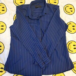 Women’s Button-Down Shirt – Large – English Navy with White Pinstripes